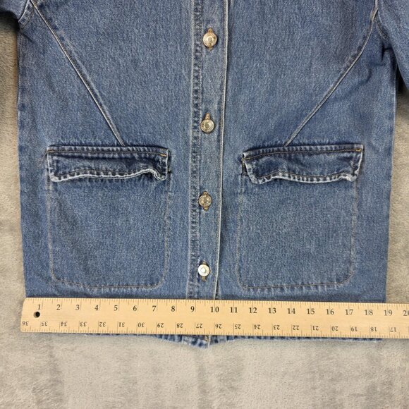Zara Jacket Youth 11-12 152 Blue Denim Chore Utility Button Front Pockets Kids - Picture 7 of 10